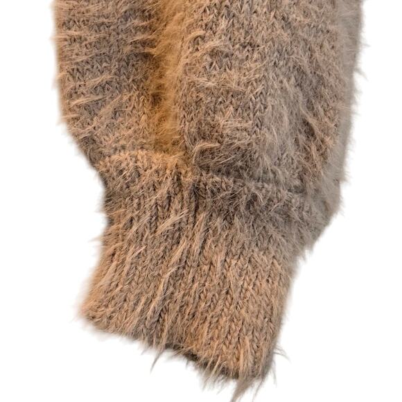 Emerson Lang Fuzzy Knit Sweater Women's Large Beige V-Neck Soft Pullover - Picture 5 of 9